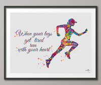 Female Runner Watercolor Print Runner Woman Girl When your legs get tired run with your heart Quote poster sport running Gift Runners-393 - CocoMilla