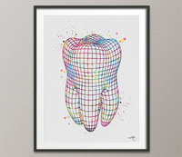 Tooth Geometrical Art Watercolor Print Medical Art Molar Teeth Dental Clinic Office Dentist Tech interior Gift Dentista Canvas Wall Art-1201 - CocoMilla