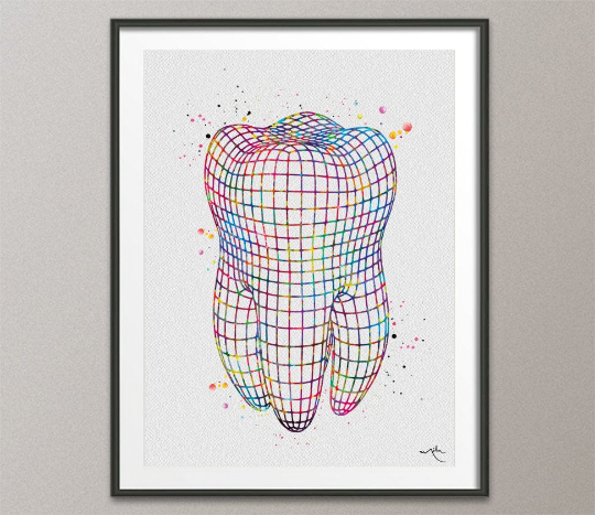 Tooth Geometrical Art Watercolor Print Medical Art Molar Teeth Dental Clinic Office Dentist Tech interior Gift Dentista Canvas Wall Art-1201 - CocoMilla