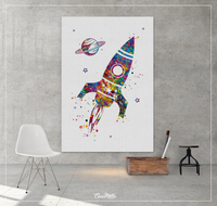 Rocket Nursery Print Watercolor Print Space Boy Gift Wall Art Kids Room Decor Poster Wall Decor Astronaut Gift Nursery Decor Bedroom -1273 - CocoMilla