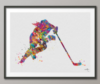 Ice Hockey Player Girl Watercolor Print Ice Skating Skater Female Woman Mom Wall Art Dorm Decor Hockey Team Coach Sports Wall Art Decor-1511 - CocoMilla