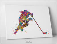 Ice Hockey Player Girl Watercolor Print Ice Skating Skater Female Woman Mom Wall Art Dorm Decor Hockey Team Coach Sports Wall Art Decor-1511 - CocoMilla