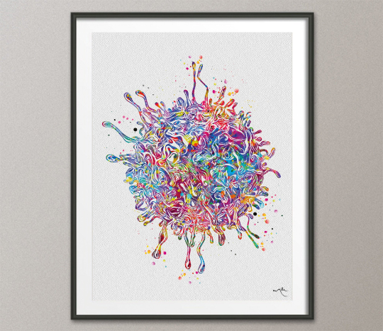 T-Cell Watercolor Print Immune Cells Medical Art Science Histology T Cells Biology Art Oncology immunology Clinic Office Cancer Chemo-1472 - CocoMilla