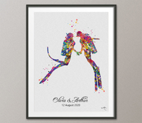 Scuba Diving Couple Watercolor Print Personalised Scuba Diving Couple Print Wall Art Diving Wedding Gift Valentine's Gift Wall Hanging-1392 - CocoMilla