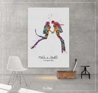 Scuba Diving Couple Watercolor Print Personalised Scuba Diving Couple Print Wall Art Diving Wedding Gift Valentine's Gift Wall Hanging-1392 - CocoMilla