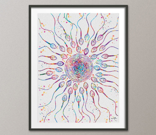 Sperms and Egg Art Watercolor Print Uterus Fertility Gynecology Medical Art Medicine Fertilization Baby OBGYN Medical Nurse Midwife-1131 - CocoMilla