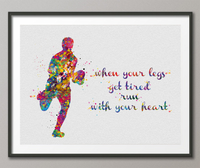 Rugby Player Quote Watercolor Print Gift Man When your legs get tired run with your heart Wall Art Wall Decor Sport Motivational Gift-1530 - CocoMilla