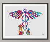 Veterinary Caduceus Watercolor Print Clinic Wall Art Cat Dog Animal Gift Veterinarian Office Vet Clinic Decor Animal Hospital Decor-315 - CocoMilla