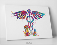 Veterinary Caduceus Watercolor Print Clinic Wall Art Cat Dog Animal Gift Veterinarian Office Vet Clinic Decor Animal Hospital Decor-315 - CocoMilla