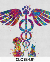 Veterinary Caduceus Watercolor Print Clinic Wall Art Cat Dog Animal Gift Veterinarian Office Vet Clinic Decor Animal Hospital Decor-315 - CocoMilla