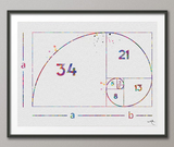 Fibonacci Spiral Watercolor Print Fibonacci Sequence Numbers Golden Spiral Geometric Art Golden Ratio Science Art Dorm Wall Mathematics-1041 - CocoMilla