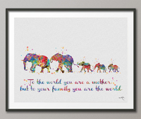 Elephant Family Mom Dad and Three Kids Baby Watercolor Print Quote Art Wedding Gift Family Print Wall Art Home Decor Housewarming-1651 - CocoMilla