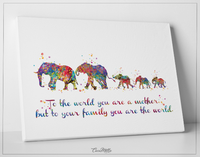 Elephant Family Mom Dad and Three Kids Baby Watercolor Print Quote Art Wedding Gift Family Print Wall Art Home Decor Housewarming-1651 - CocoMilla