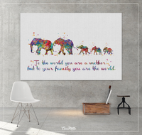Elephant Family Mom Dad and Three Kids Baby Watercolor Print Quote Art Wedding Gift Family Print Wall Art Home Decor Housewarming-1651 - CocoMilla