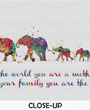 Elephant Family Mom Dad and Three Kids Baby Watercolor Print Quote Art Wedding Gift Family Print Wall Art Home Decor Housewarming-1651 - CocoMilla