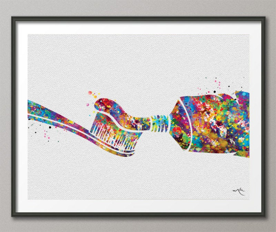 Dental Care Watercolor Print Tooth Medical Art Tooth Brush Dental Clinic Decor Gift Dental Dentist Dentistry Office Dental Hygienist-1410 - CocoMilla