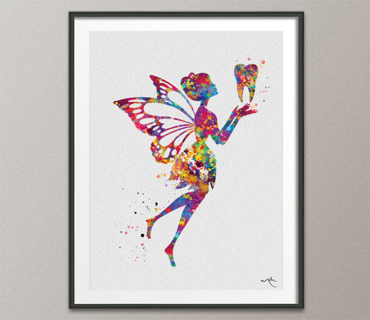 Tooth Fairy Watercolor Print Dental Art Dentist Poster Teeth Anatomy Stomatology Decor Clinic Wall Decor Medical Art Dental Office Art-720 - CocoMilla