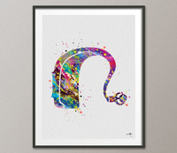 Hearing Aid Watercolor Print Cochlear Implant Art Deaf Gift Audiologist Audiology Art Ear Diagram Clinic Office Decor Medical Art-1234 - CocoMilla