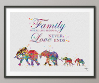 Elephant Family Quote Watercolor Print Mom Dad and two Baby Art Print Wedding Gift Wall Art Wall Decor Art Home Decor Wall Hanging-1155 - CocoMilla