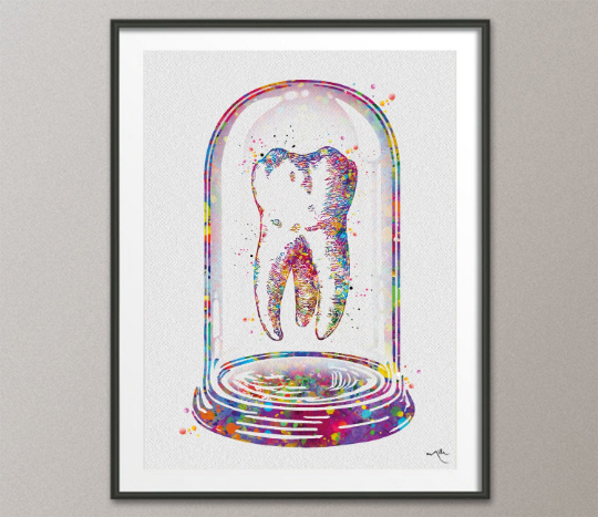 Human Tooth in Glass Dome Watercolor Print Tooth Anatomical Art Dental Clinic Decor Dentistry Office Graduaiton Dentist Gift Doctor Art-151 - CocoMilla