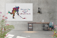 Ice Hockey Player Girl Quote Watercolor Print Ice Skating Skater Female Woman Mom When your legs get tired Quote Hockey Sports Wall Art-660 - CocoMilla