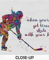 Ice Hockey Player Girl Quote Watercolor Print Ice Skating Skater Female Woman Mom When your legs get tired Quote Hockey Sports Wall Art-660 - CocoMilla
