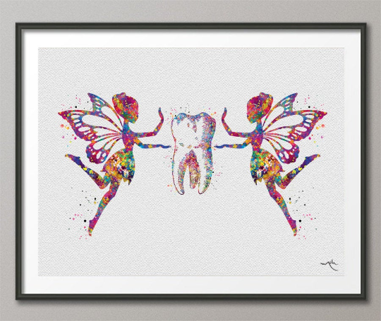 Tooth Fairy Watercolor Print Tooth Fairies Anatomical Art Dental Clinic Decor Art Dentistry Office Medical Graduaiton Dentist Gift Art-1328 - CocoMilla