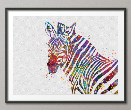 Zebra Watercolor Art Print Painting Wedding Gift idea Wall Art Giclee Wall Decor Art Home Decor Wall Hanging Animal Love Wildlife [NO 465] - CocoMilla