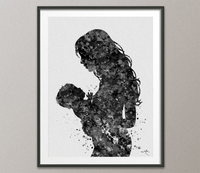 Mother and Baby Black White Watercolor Print Mother and Son Mother and Daughter Mother and Children Mother and Kids Baby Shower Midwife-1667 - CocoMilla