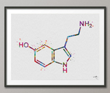 Serotonin Molecule Watercolor Print Medical Art Happiness Molecule Symbol Wall Art Nerd Art Science Art Biology Chemistry Science Decor-1147 - CocoMilla