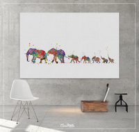 Elephant Family Mom Dad and 5 Babys Art Print Watercolor Painting Wedding Gift Wall Art Parent Gift Wall Decor Home Decor Wall Hanging-1389 - CocoMilla
