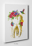 Floral Tooth Watercolor Print Tooth Flowers Gold Effect Dental Clinic Decor Art Dentistry Office Medical Graduaiton Dentist Gift Art-1329 - CocoMilla