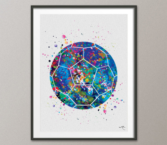 Soccer Ball Blue Watercolor Print Soccer Man Soccer Boy Nursery Football Ball Wall Art Wall Decor Run With Your Heart Sport Wall Art-50 - CocoMilla