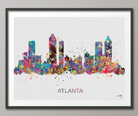 Atlanta Skyline Watercolor Print Atlanta Poster Wedding Gift Georgia Wall Art Cityscape Watercolor Painting Nursery Back To School [NO 339] - CocoMilla