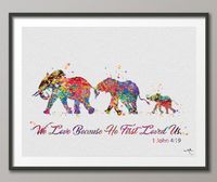 Elephant Watercolor Print Family Mom Dad and Baby Family Bible Love Quote Art Wedding Gift Wall Art Wall Decor Elephant Art Wall Decor-259 - CocoMilla