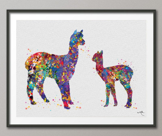 Alpaca Family Baby Llama Watercolor Print Mother Lama Newborn Baby Shower Gift Kids Nursery Wall Art Decor Kids Room Decor Wall Hanging-367 - CocoMilla