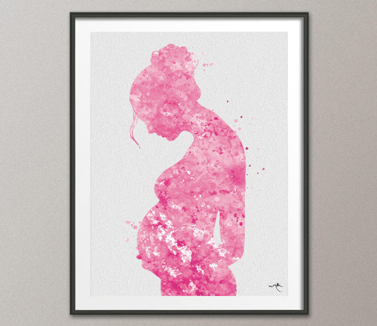 Pregnant Art Pink Watercolor Print Pregnancy Gift Gynecology Obstetrician Nursing Baby Shower New Mum Midwife Art Clinic Doctor Gift-1214 - CocoMilla