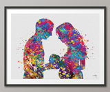 Father and Pregnant Mother with Baby Watercolor Print New Mom and Father Parents Love Gift Wall Art Family Wedding Gift Art Home Decor-1665 - CocoMilla