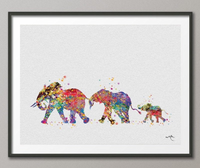 Elephant Family Mom Dad and Baby Art Print Watercolor Painting Wedding Gift idea Wall Art Wall Decor Art Home Decor Wall Hanging No 211 - CocoMilla