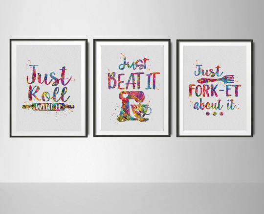 Kitchen Quote Set Watercolor Print Set Funny Kitchen Wall Decor idea Food and Drink Dining Room Housewarming Gift Set of 3 Wall Art-1664 - CocoMilla