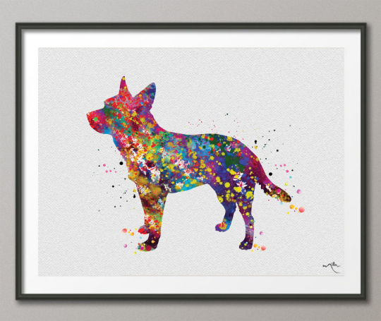 Cattle Dog Watercolor Print Dog Lovers Gift Dog Blue Heeler Dog Art Print Nursery Wall Art Paw Wall Decor Australian Cattle Dog Wall Art-726 - CocoMilla