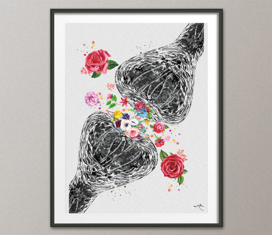 Synapse Receptor Floral Watercolor Print Anatomy Flowers Science Poster Neurology Art Medical Art Brain Wall Art Clinic Office Decor-1335 - CocoMilla
