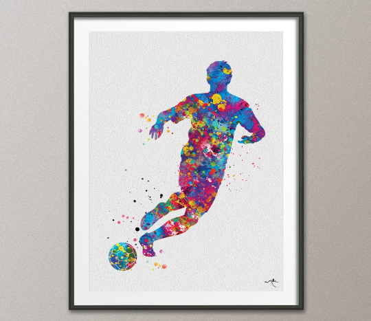Soccer Player Man Watercolor Print Running Soccer Boy Nursery Football Poster Wall Art Wall Decor Run With Your Heart Sport Wall Art-374 - CocoMilla