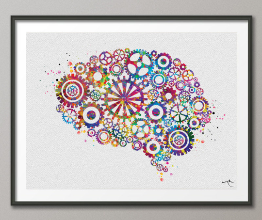 Brain Mechanism Brain Anatomy Watercolor Print Gears Science Art Computer Art Neurology Engineer Gifts Brain Art Cogs Science Poster-1111 - CocoMilla
