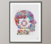 Circuit Board Human Portrait Watercolor Print Tech Man Science Art Computer Electronic Motherboard Print Technology Circuit Board Art-293 - CocoMilla