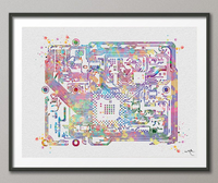 Circuit Board Watercolor Print Science Art Computer Modern Art Electronic Motherboard Engineer Technology Art Gift Poster Wall Hanging-1114 - CocoMilla