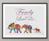 Elephant Family Mom Dad and Baby Family Love Quote Watercolor Print Wedding Gift Wall Art Wall Decor Art Home Decor Wall Hanging [NO 842] - CocoMilla