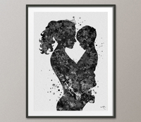 Mother and Son Watercolor Print Parent Gift Family Love Black and White BW Mother and Kids Mum Baby Shower Mom Poster Nursery Wall Decor-43 - CocoMilla