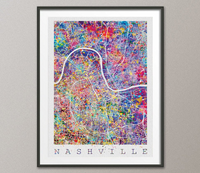 Nashville City Map United States Watercolor Tennessee Map Art Print Wall Wedding Gift Wall Decor Art Home Decor Wall Hanging [NO 580] - CocoMilla