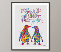 Penguin Couple Watercolor Print Together is our favourite place to be Quote Typography Friendship Wall Art Valentines Housewarming Gift-912 - CocoMilla